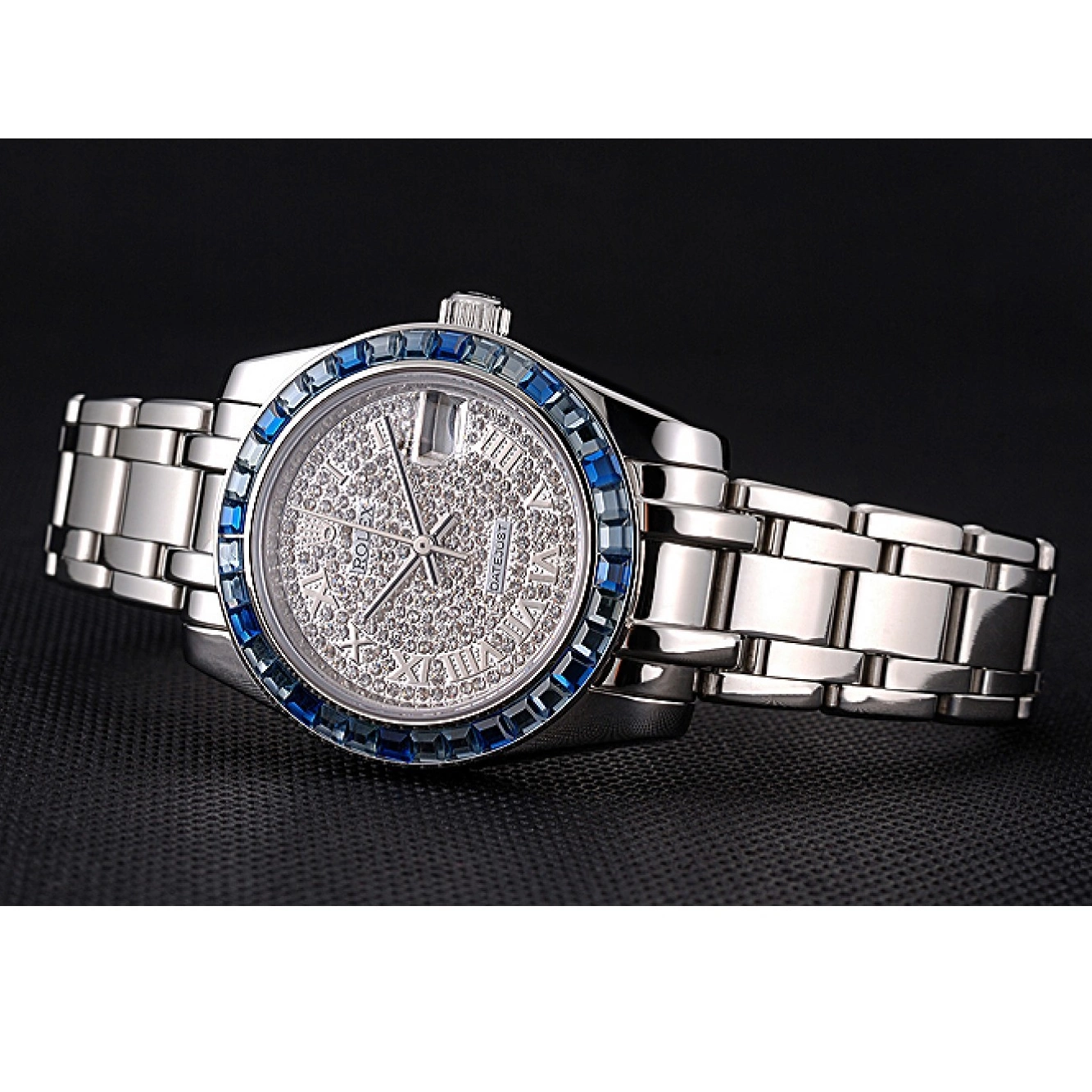 Aaa replica watch Datejust Bezel Stainless Jewels Dial Case 622834 Steel And Blue Bracelet Rolex Diamond 0612